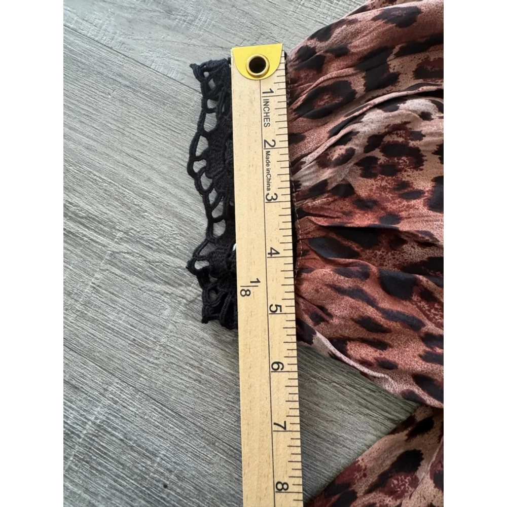 Free People My Love Printed Blouse Sz Small NWOT Brown Black Animal Print Retro - Picture 11 of 11